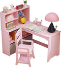 Bureau d'enfant en bois avec chaise et rangement en L - Id¨¦al pour ¨¦tudier - Rose