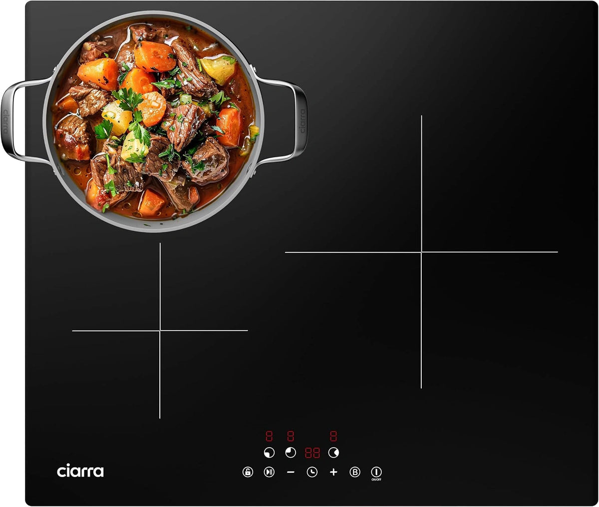 Table de cuisson induction Ciarra 3 zones - 6200W - Verre vitroc¨¦ramique - 9 niveaux - Fonction pause - Parfait pour famille
