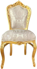 Chaise de Salle ¨¤ Manger Baroque en Damas Beige avec Finition Dor¨¦e