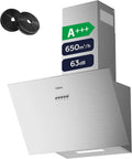 Ciarra Hotte Murale 60cm, Haute Efficacit¨¦ A+++, D¨¦bit 650m3/h, 3 Vitesses, Filtres ¨¤ Charbon, ¨¦vacuation ou Recyclage, Acier Inoxydable