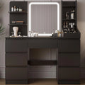 Coiffeuse Moderne Noire avec Miroir LED, Luminosit¨¦ Ajustable, 4 ¨¦tag¨¨res et 7 Tiroirs