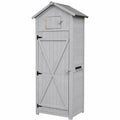Armoire de Jardin en Bois avec Toit Étanche et Table Pliante, 3 Étagères, H 180,5 x L 75 x P 50 cm, Gris