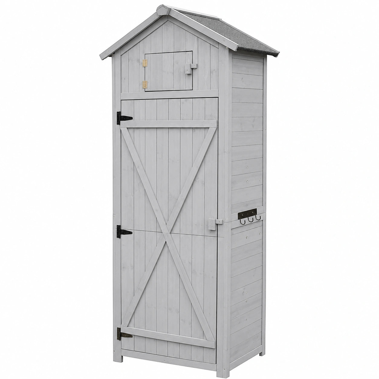Armoire de Jardin en Bois avec Toit Étanche et Table Pliante, 3 Étagères, H 180,5 x L 75 x P 50 cm, Gris