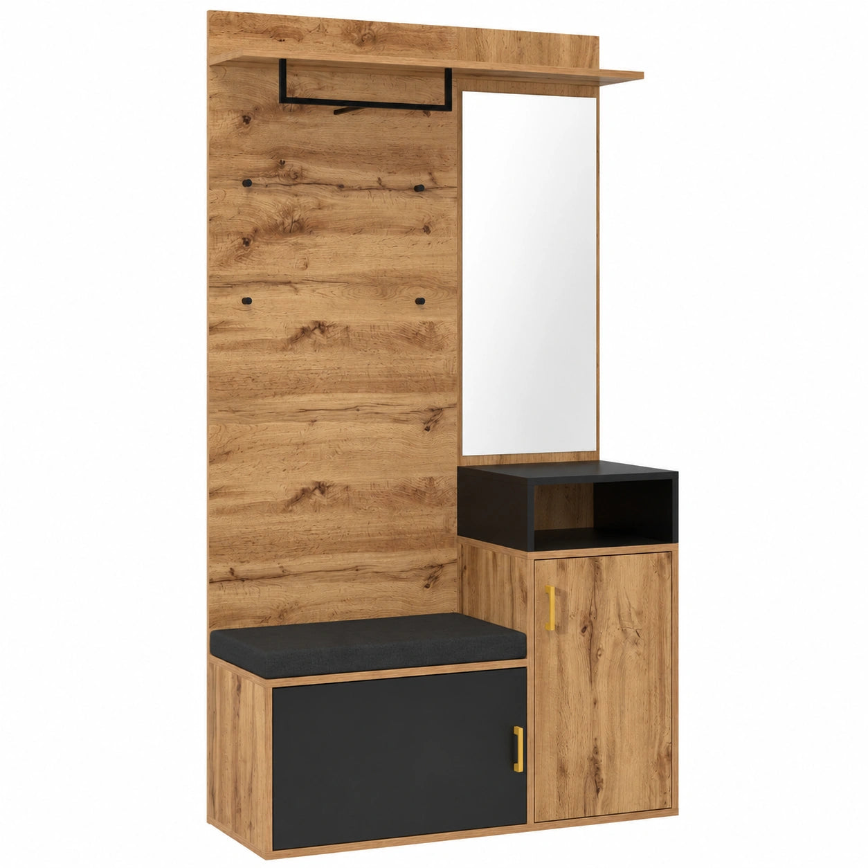 Armoire de rangement multifonction avec miroir et crochets pour entrée