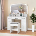 Table de Coiffure Blanche avec Miroir et ¨¦clairage LED, 108 cm, 3 Tiroirs et Tabouret Inclus