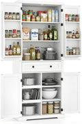 Buffet de Cuisine Blanc avec Tiroir et ¨¦tag¨¨res - Armoire de Rangement Multifonctionnelle 184 cm