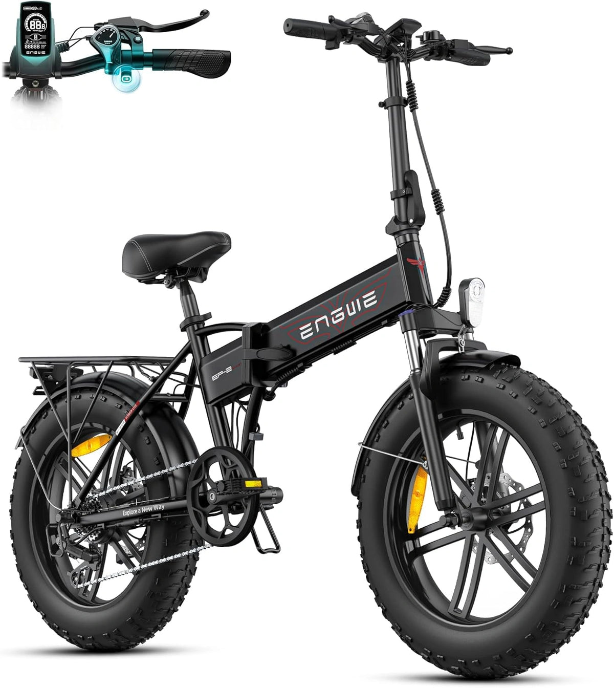 V¨¦lo ¨¦lectrique Pliable ENGWE 20'' avec Batterie Amovible 48V 13Ah, Autonomie jusqu'¨¤ 120 km, Pneus Fat Tire 4.0'', 7 Vitesses Tout-Terrain