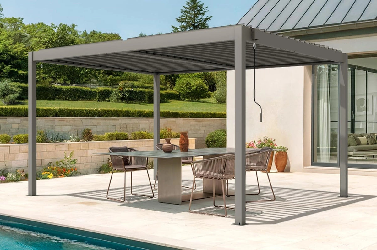 Pergola Bioclimatique Autoport¨¦e 4x3 m en Aluminium et Acier, Lames Orientables ¨C Abri de Jardin R¨¦sistant au Vent, Protection Solaire et Pluie ¨C Montage Facile