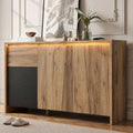 Buffet de Salon avec ¨¦clairage LED Multicolore et 3 Tiroirs, Meuble de Rangement Moderne en Bois et Noir 120 cm