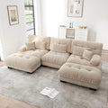 Canap¨¦ d'Angle Modulable 3 Places avec Poufs et Coussins, Structure en Bois Massif, Tissu Chenille, Forme U ou L Adaptable pour Salon, 313cm