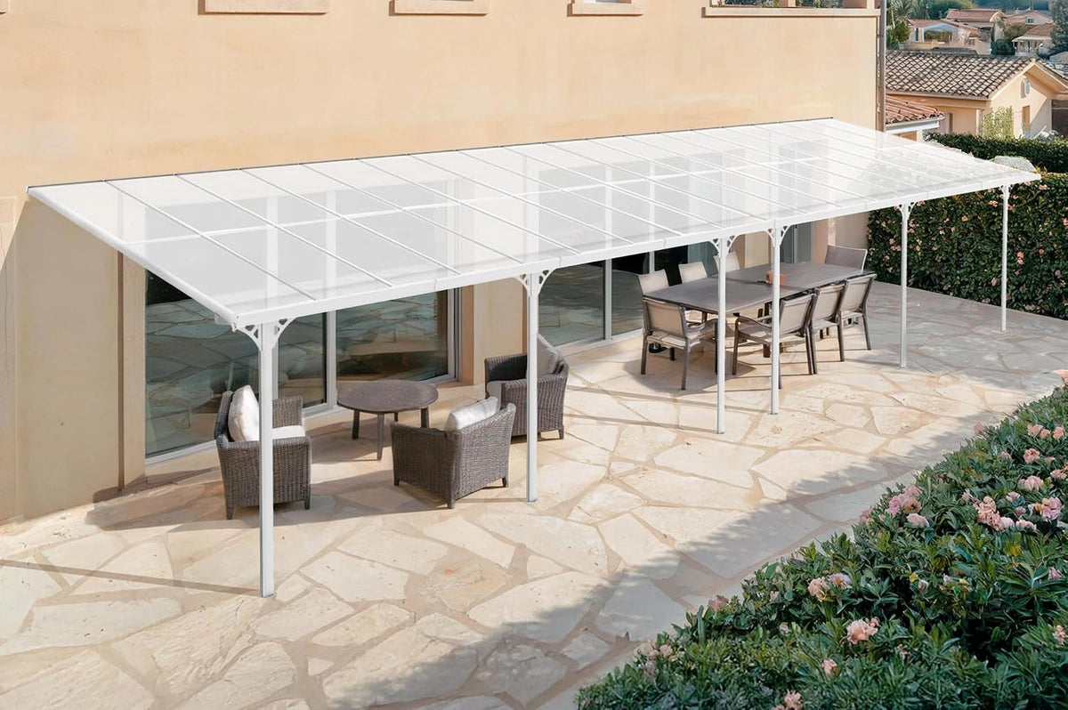 Abri Voiture Terrasse KLEO 33m2 Aluminium Blanc Anti-UV