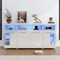 Meuble de Rangement Blanc avec LED et Verre Tremp¨¦, 3 Compartiments 140x40x70 cm