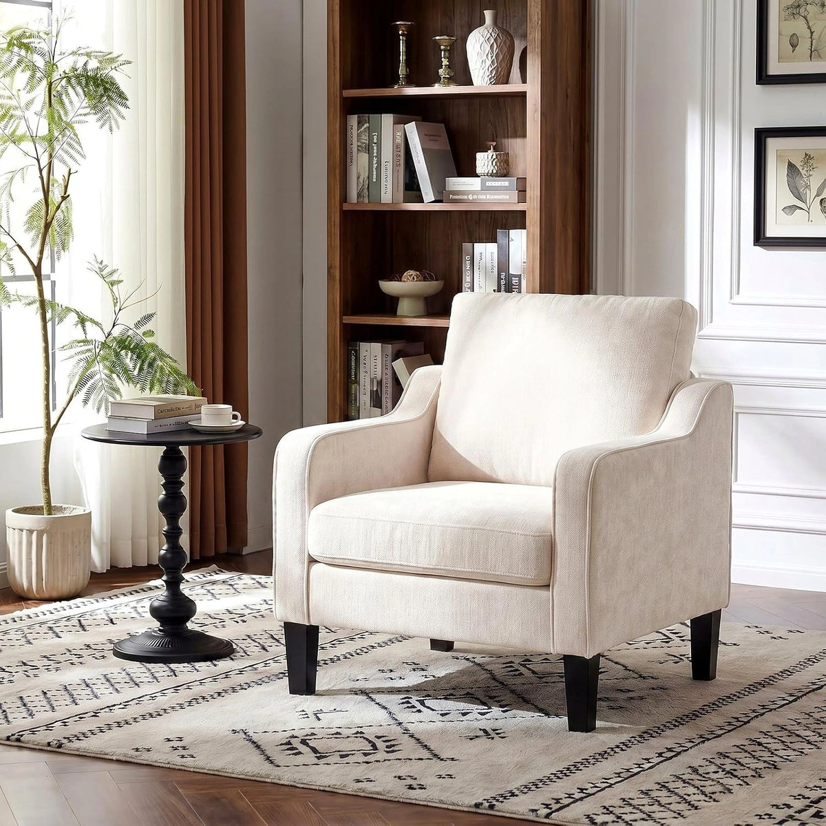 Fauteuil Relax en Chenille Beige, Style Milieu du Si¨¨cle, pour Salon ou Chambre