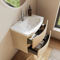 Ensemble de Meuble de Salle de Bain 60 cm avec Vasque en Fonte Min¨¦rale - 2 Tiroirs ¨¤ Fermeture Douce, Compact et ¨¦l¨¦gant, Id¨¦al pour Toilettes Invit¨¦es, Couleur Sable Dor¨¦