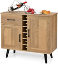 Buffet de Cuisine GIANTEX avec Casier ¨¤ Vin pour 6 Bouteilles, Meuble de Bar avec 2 Portes et Tiroir, Armoire de Rangement Ajustable, 90 x 40 x 79 cm, Finition Naturelle