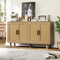Buffet Moderne en Bois Naturel avec Cannage et ¨¦tag¨¨res R¨¦glables, Meuble de Rangement 4 Portes pour Salon et Salle ¨¤ Manger
