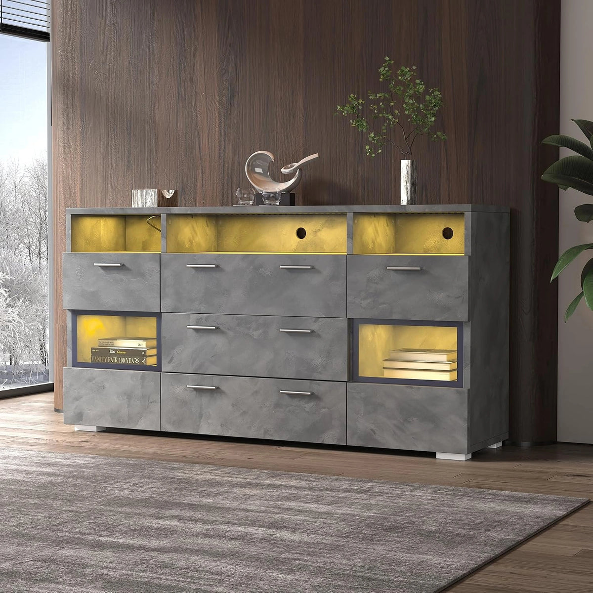 Buffet moderne Merax avec LED et rangement polyvalent